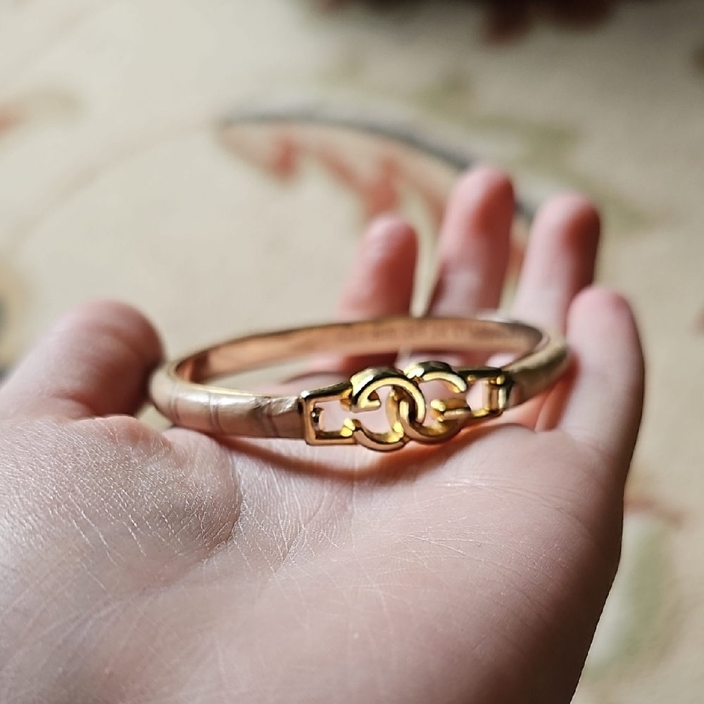 70s Gucci bracelet tan leather 24k gold plated